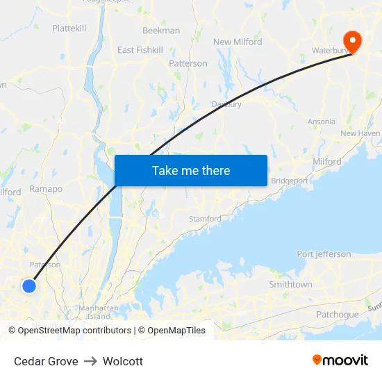 Cedar Grove to Wolcott map