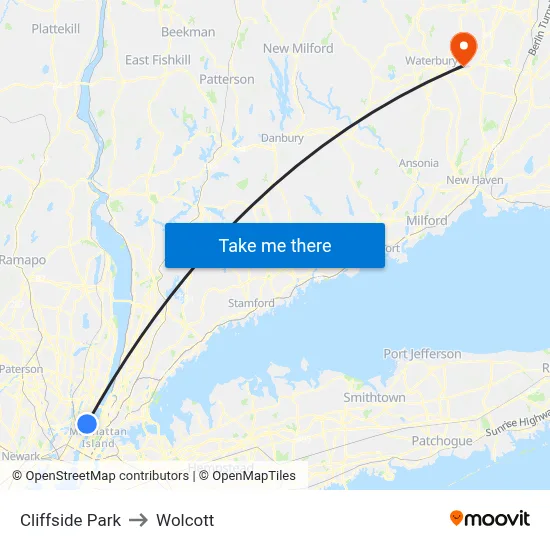 Cliffside Park to Wolcott map