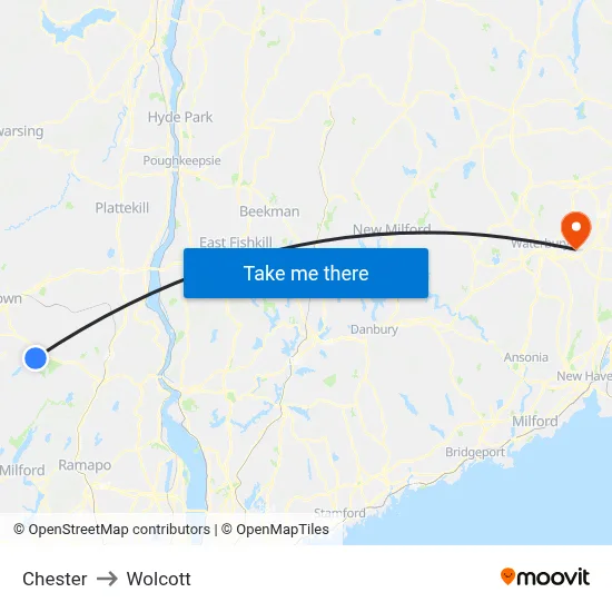Chester to Wolcott map