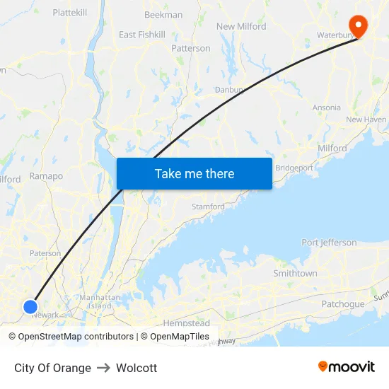 City Of Orange to Wolcott map