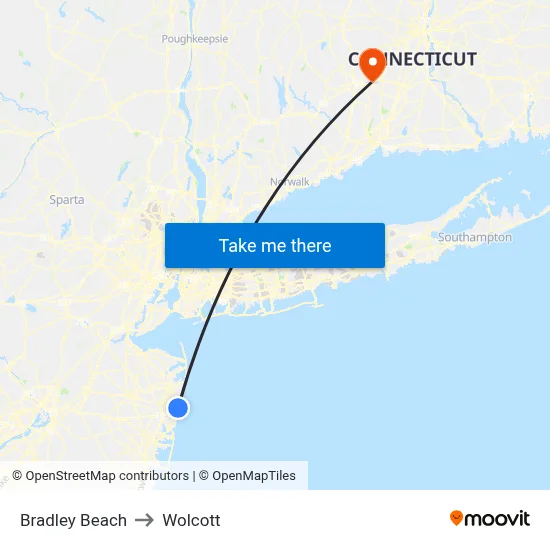 Bradley Beach to Wolcott map