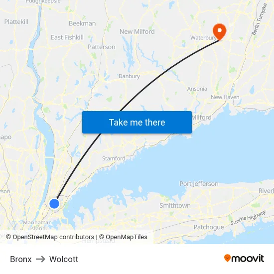Bronx to Wolcott map