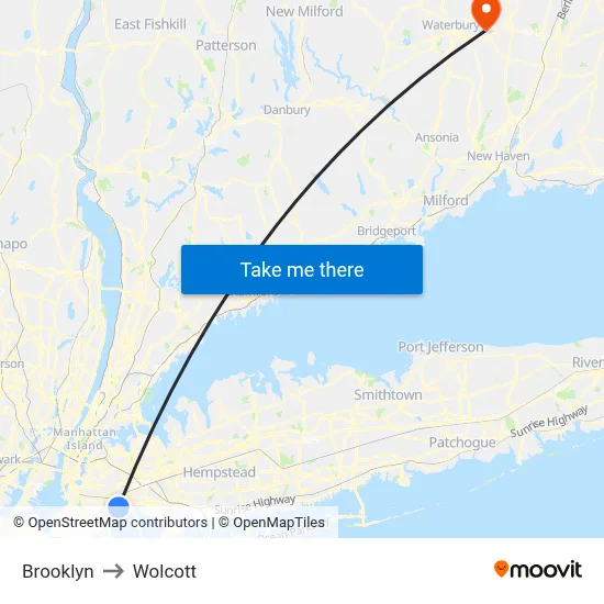 Brooklyn to Wolcott map