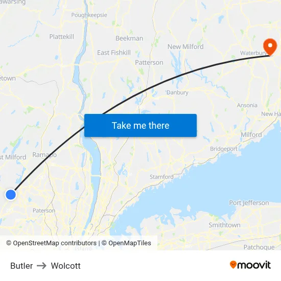 Butler to Wolcott map