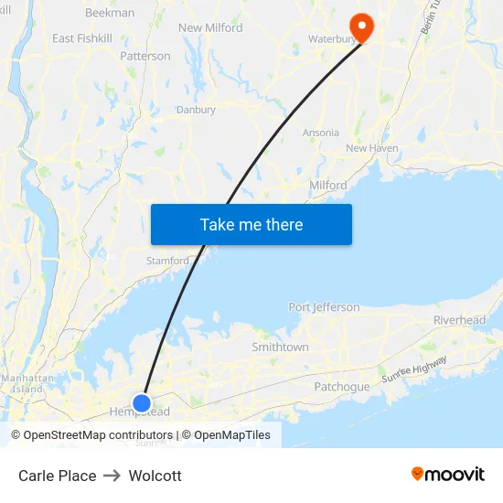 Carle Place to Wolcott map