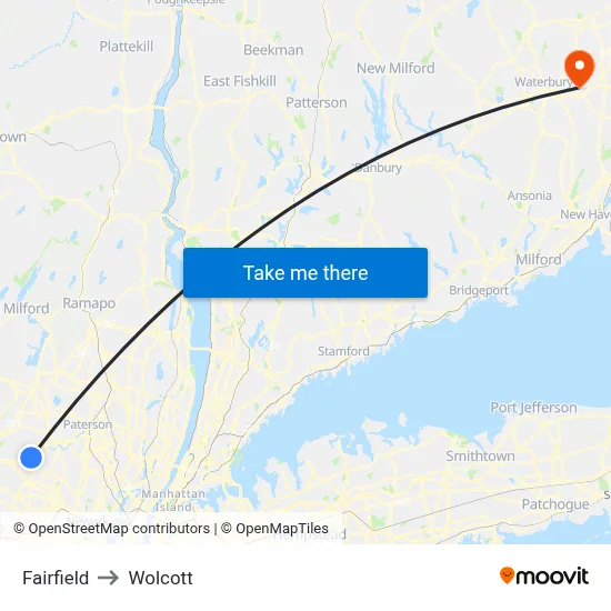 Fairfield to Wolcott map
