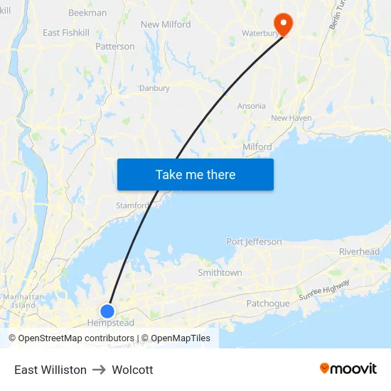 East Williston to Wolcott map
