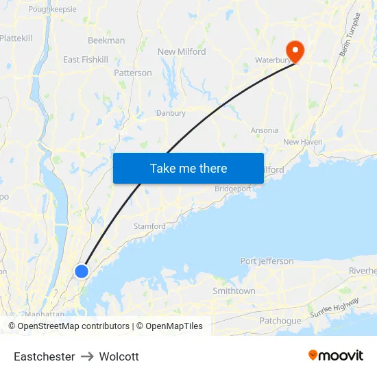Eastchester to Wolcott map