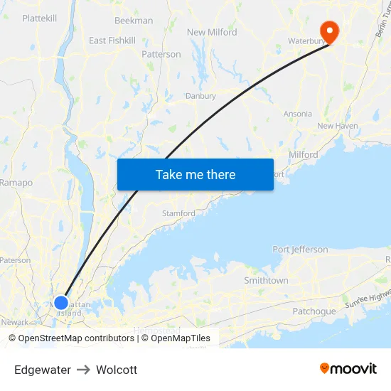 Edgewater to Wolcott map