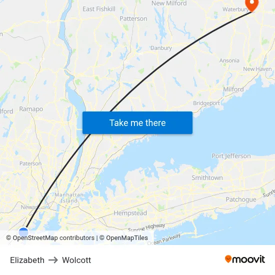 Elizabeth to Wolcott map