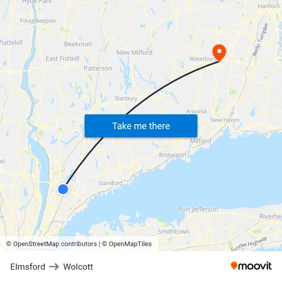 Elmsford to Wolcott map