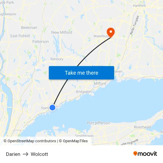 Darien to Wolcott map