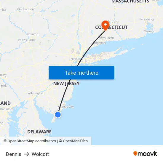 Dennis to Wolcott map