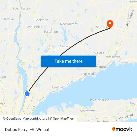 Dobbs Ferry to Wolcott map