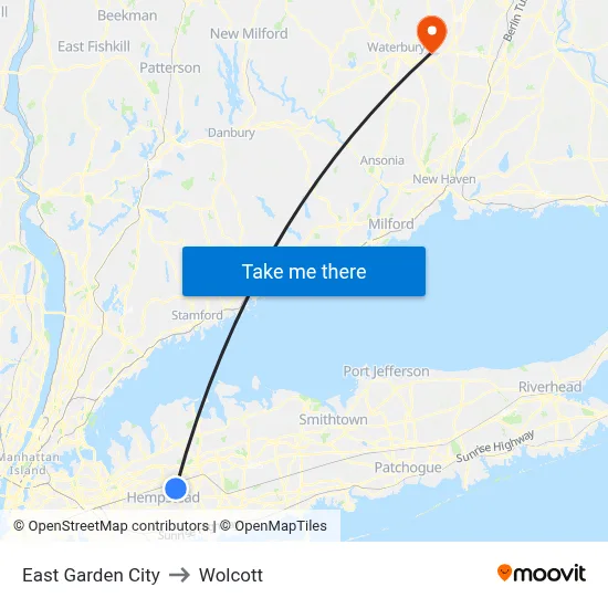 East Garden City to Wolcott map