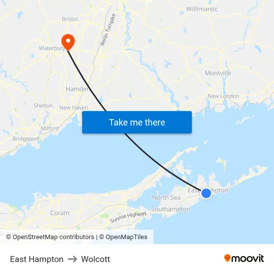 East Hampton to Wolcott map
