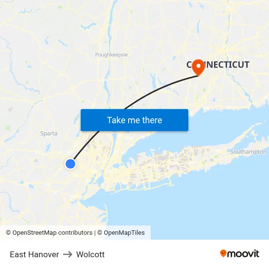 East Hanover to Wolcott map