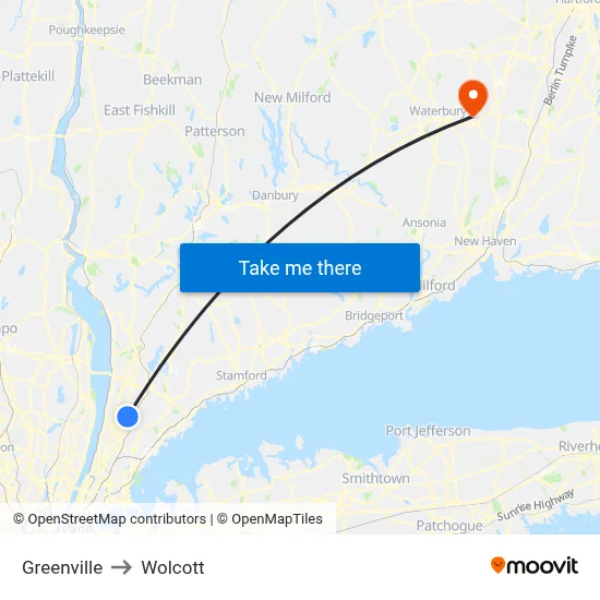 Greenville to Wolcott map