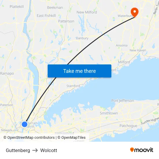 Guttenberg to Wolcott map