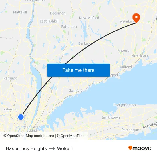 Hasbrouck Heights to Wolcott map