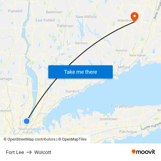 Fort Lee to Wolcott map