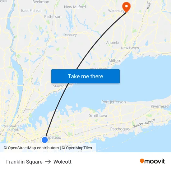 Franklin Square to Wolcott map