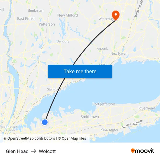 Glen Head to Wolcott map