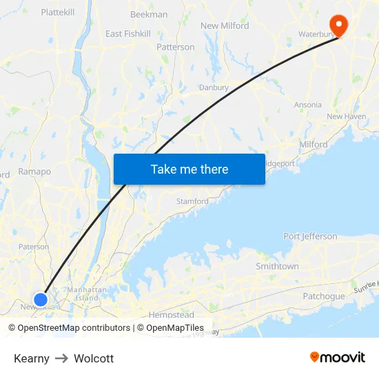Kearny to Wolcott map