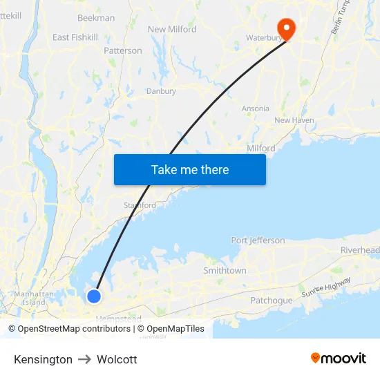 Kensington to Wolcott map