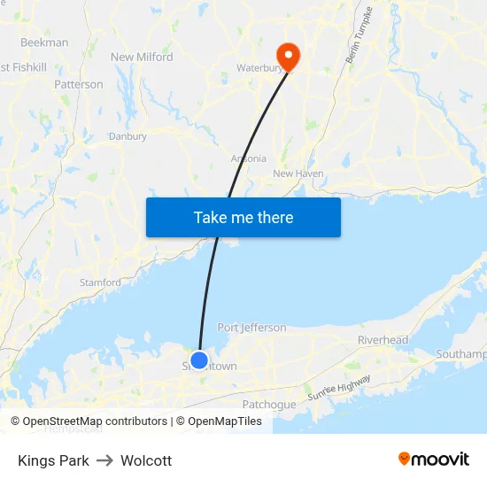 Kings Park to Wolcott map