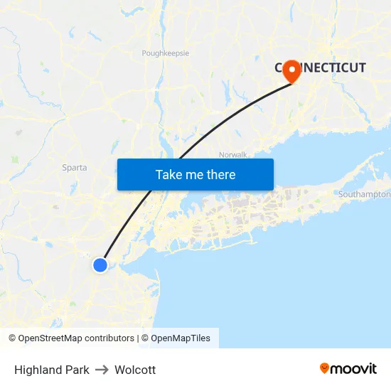 Highland Park to Wolcott map