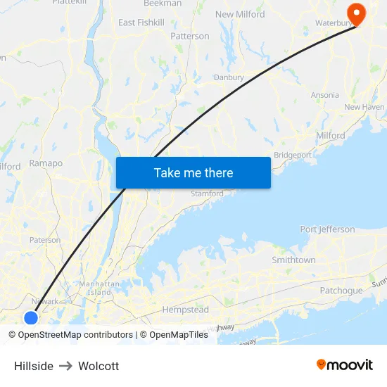 Hillside to Wolcott map