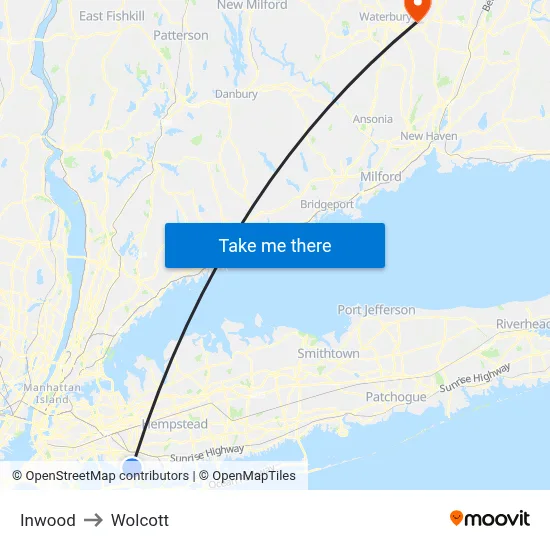 Inwood to Wolcott map