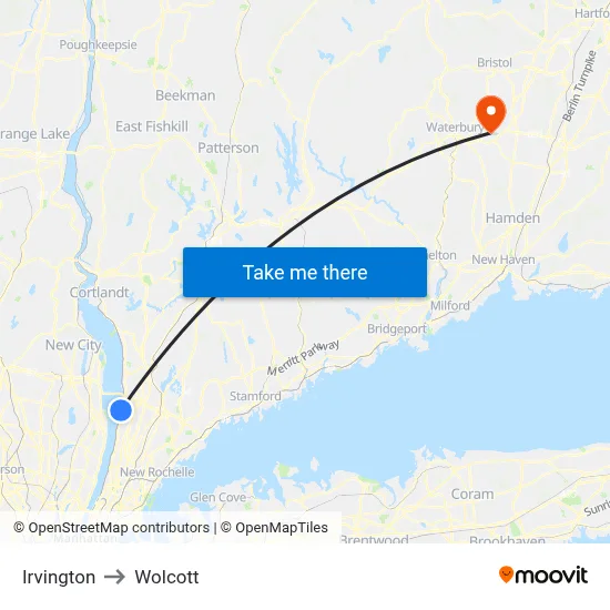 Irvington to Wolcott map