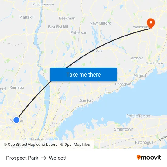 Prospect Park to Wolcott map