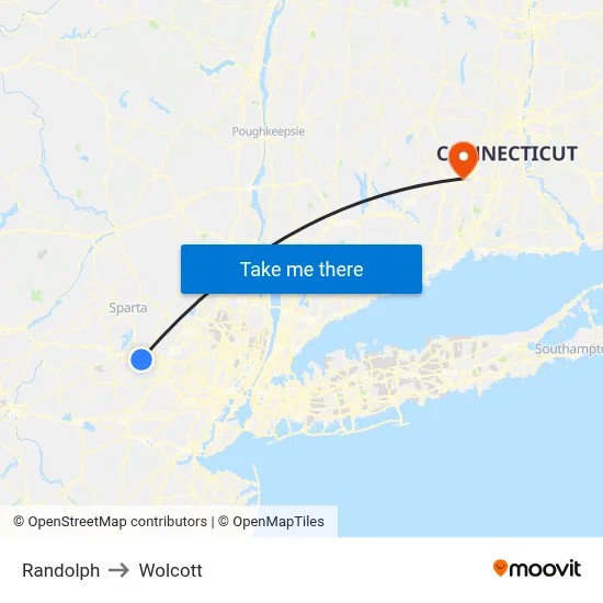 Randolph to Wolcott map