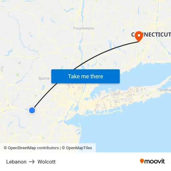 Lebanon to Wolcott map