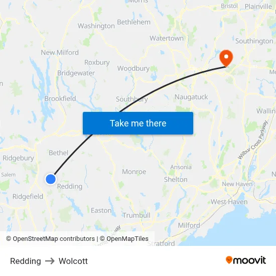 Redding to Wolcott map