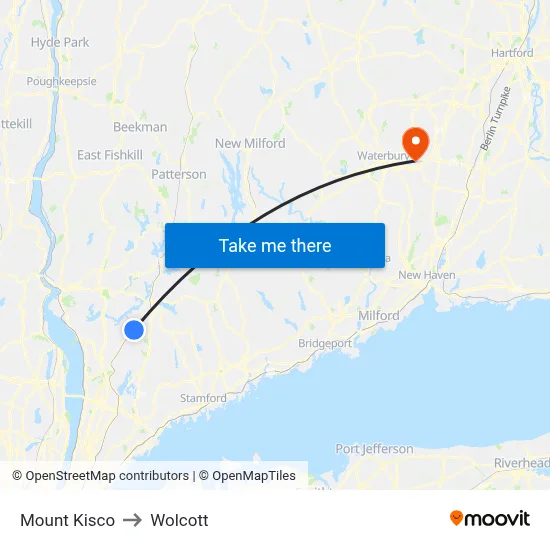 Mount Kisco to Wolcott map
