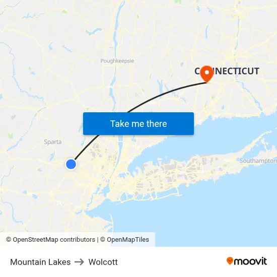 Mountain Lakes to Wolcott map