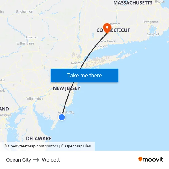 Ocean City to Wolcott map
