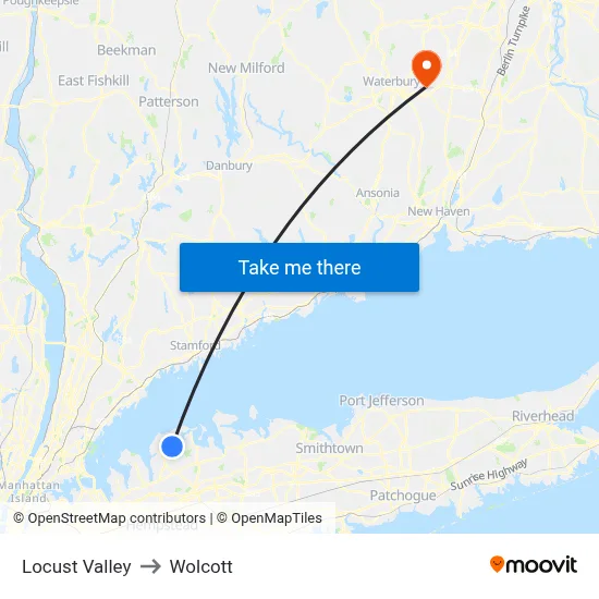 Locust Valley to Wolcott map