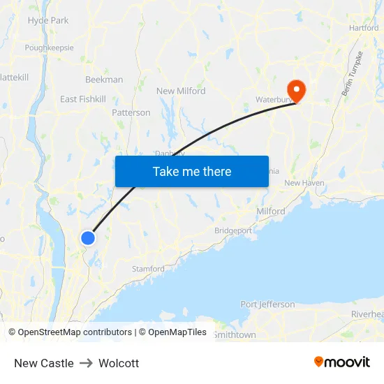 New Castle to Wolcott map