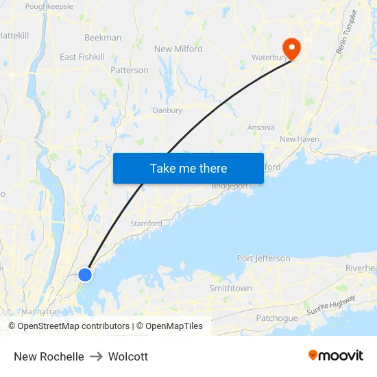 New Rochelle to Wolcott map