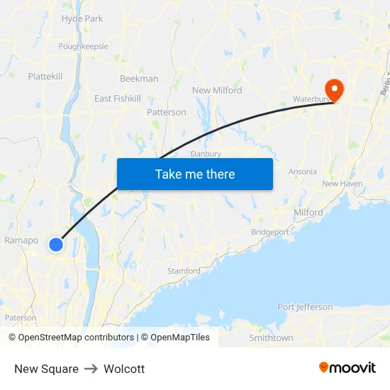 New Square to Wolcott map