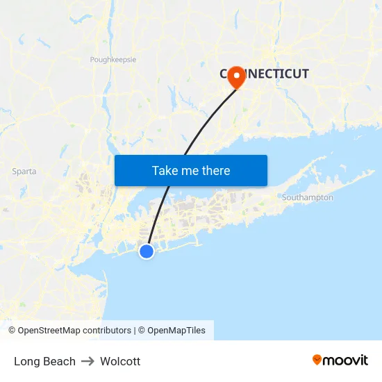 Long Beach to Wolcott map