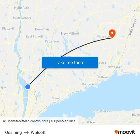 Ossining to Wolcott map
