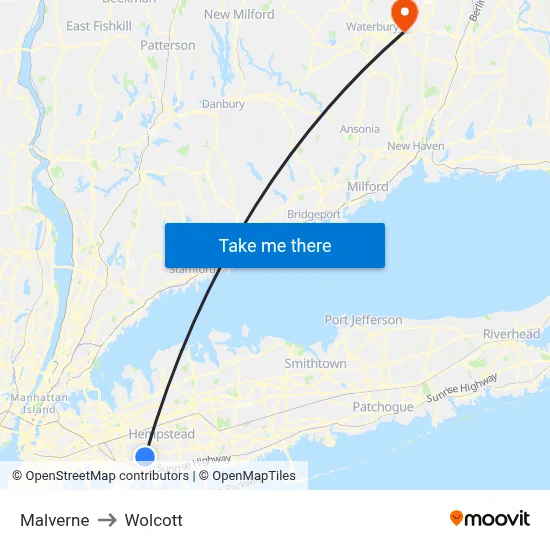 Malverne to Wolcott map