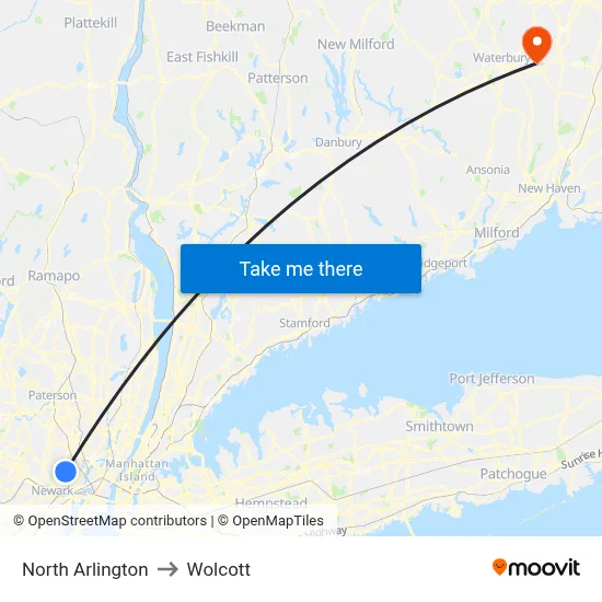 North Arlington to Wolcott map
