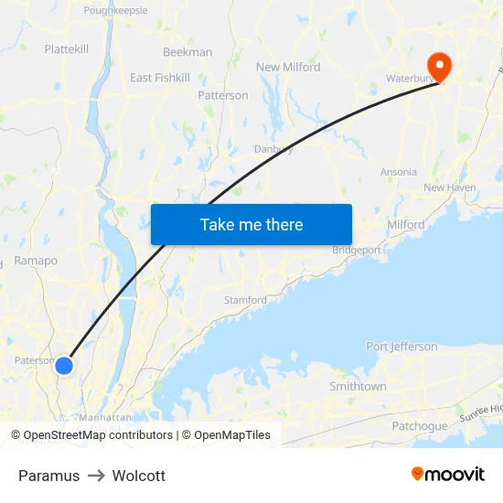 Paramus to Wolcott map